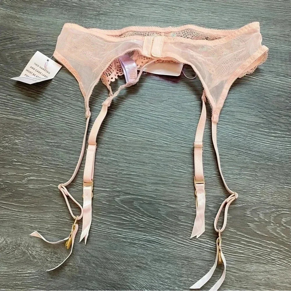Savage X Fenty NWT Lace Garter Belt Lingerie Pink Medium - Picture 4 of 7
